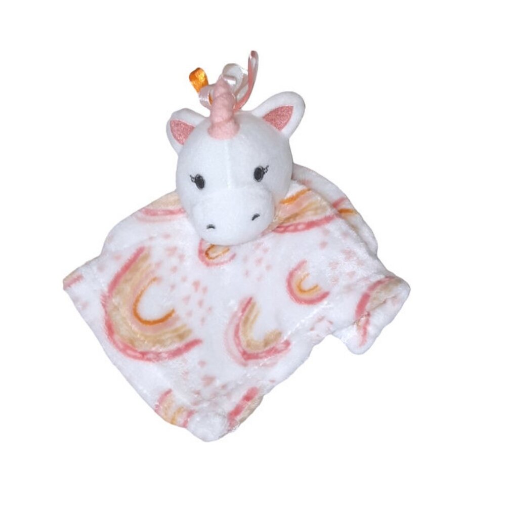 Baby Kiss Unicorn Rainbow Ribbon Taggies Lovey Security Blanket 9" X 10"